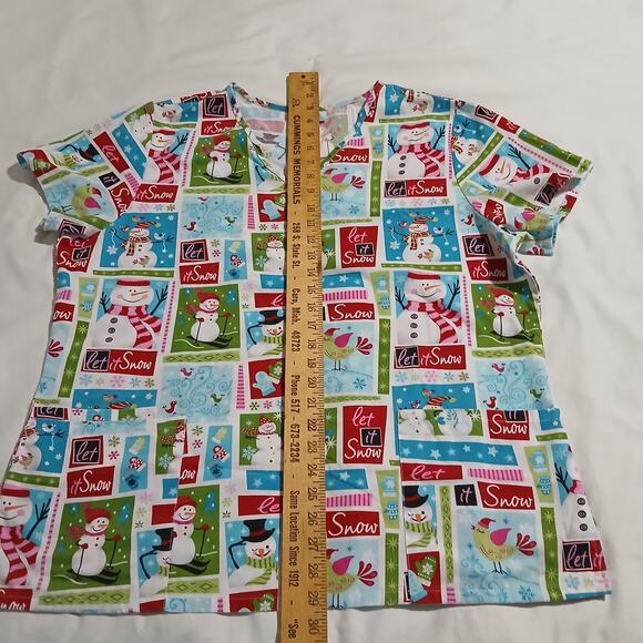 SB Scrubs Large SNOWMEN Scrub Top Poly/Cotton Blend Christmas Holiday Season - Picture 8 of 10